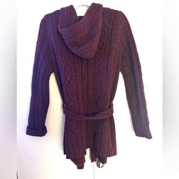 Vintage Abercrombie & Fitch 100% Lambswool Hooded Cable Knit Cardigan EUC Large - Picture 4 of 7